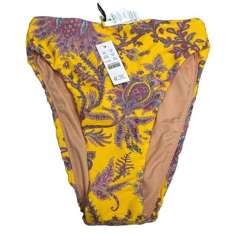 High-Rise Cut Bikini Bottom J Crew Ratti Golden Yellow‎ Boho Paisley XXS NWT